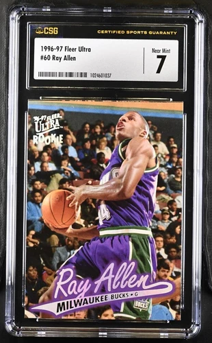 Ray Allen 1996-97 Fleer Ultra RC #60 CSG (CGC) 7 NM - miscut but otherwise SHARP