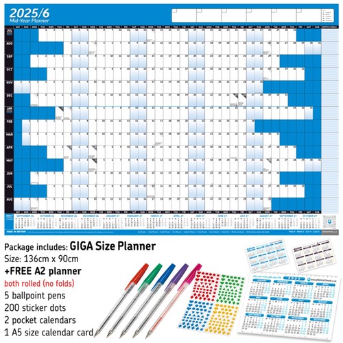2025-2026 Mid-Year Wall Calendar A2+ Planner Academic Home Office 14 Months BLUE - Picture 166 of 180