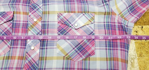 Vintage Men’s Wrangler Cowboy Cut Long Sleeve Pink Bright Plaid Shirt 16 ½ /34 - Picture 9 of 9