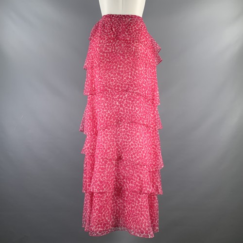 OSCAR DE LA RENTA Size 8 Pink White Dots Ruffle Long Skirt - Picture 3 of 6