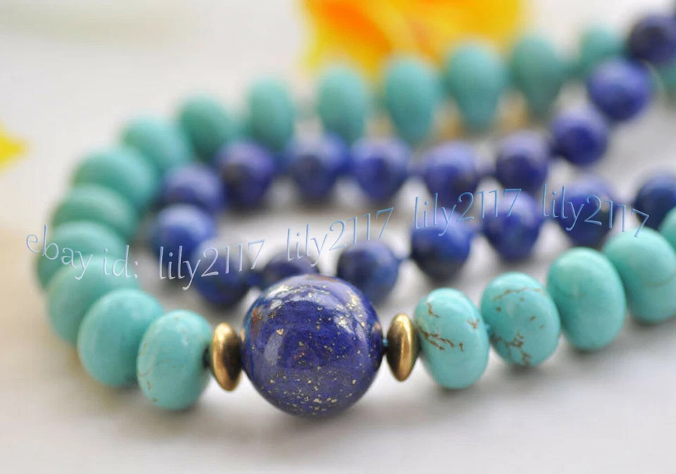 Colares redondos de lápis-lazúli 2 fileiras 5x8mm azul turquesa Rondelle Gems 17-18"" - Imagem 4 de 4