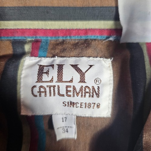 Ely Cattleman Western Shirt Mens XL 17/34 Multicolor Plaid Pearl Snap LS - Picture 6 of 6