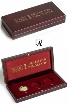 Leuchtturm Münzetui VOLTERRA f. 3x 100-Euro Gold Münzen Säulen der Demokratie