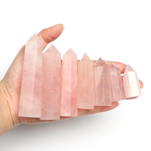 Varita de cristal natural de cuarzo rosa obelisco rosa rosa punta torre curación reiki - Imagen 2 de 9