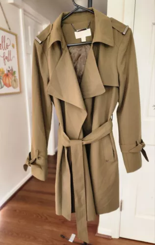 Michael Kors Trench Coat Khaki Green With Tie NWOT Sz S Women's