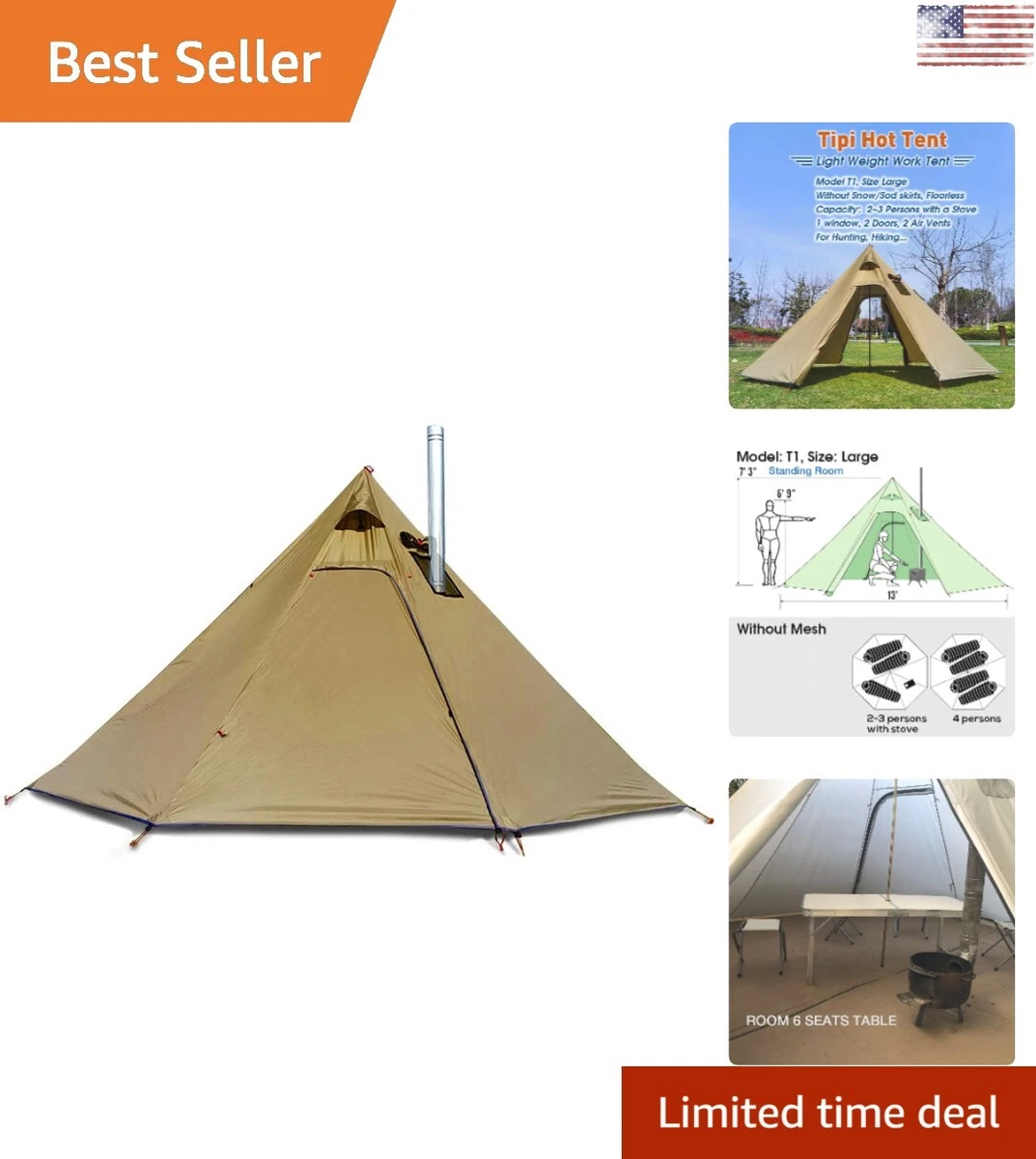 Ultralight Tipi Tent Waterproof 4 Person Backpacking Camping