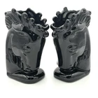 Royal Haeger Black Ceramic Set Horse Vase Planter Bookends VTG Cowboy Rodeo Pair