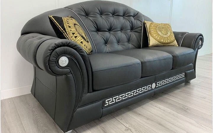 Prestige Italian Made 3 2 Seater Sofa in Black 100 Italian