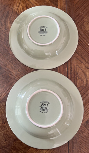 2 Pier 1 Antique Floral Pasta Soup Bowls Pasta Cereal Wide Rim Stoneware 8 7/8" - Picture 11 of 12
