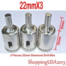 3X 22mm Diamond Coated tool drill bit hole saw set glass ceramic marble
