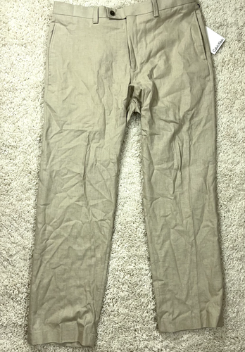 NEW Calvin Klein Men's Linen Blend Dress Pants 34x30 Tan Brown Business