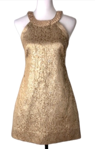 Neu mit Etikett BCBG Max Azria Vintage Gold Seide Metallic‎ Gewebtes Brokat Minikleid Größe S - Bild 1 von 17