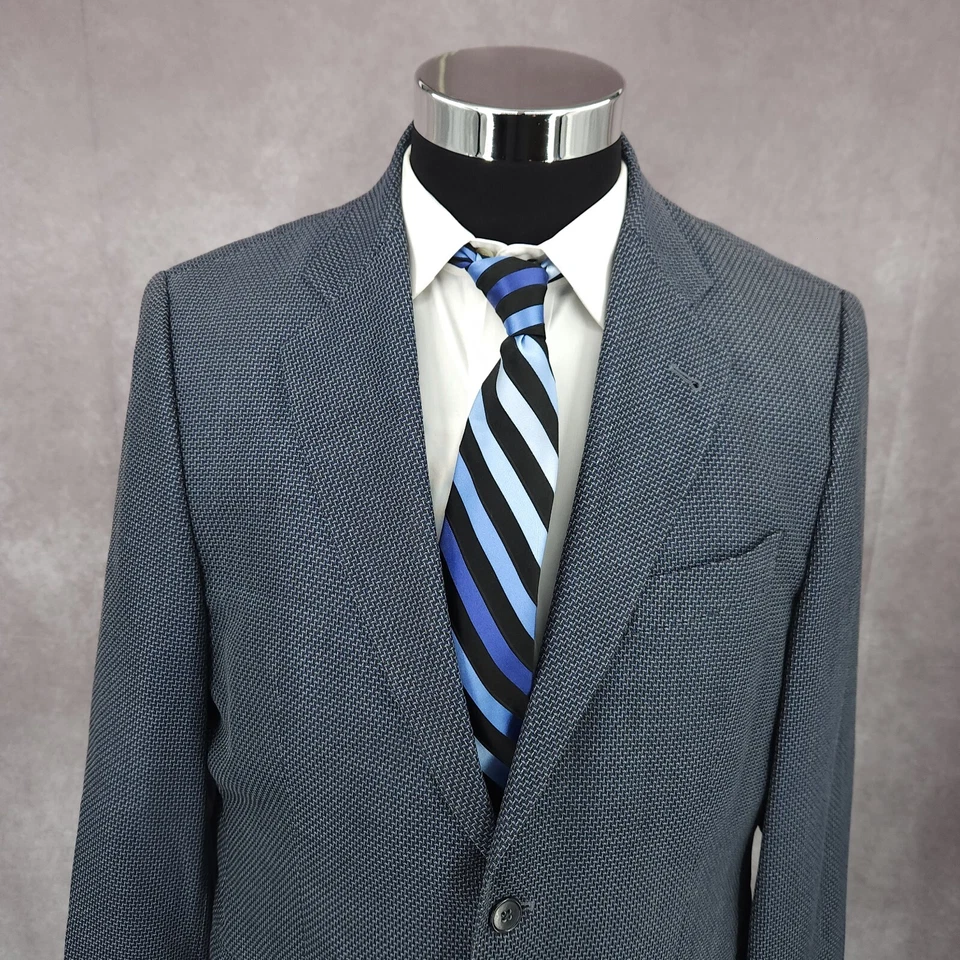 Joseph Abboud Blazer Mens 40R Blue Sports Coat Jacket Wool Silk 2 B Vtg USA - Image 3 of 4