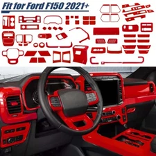 64pcs Full Kits Dashboard Console Wheel Door Trim Cover For Ford F150 2021+ Red