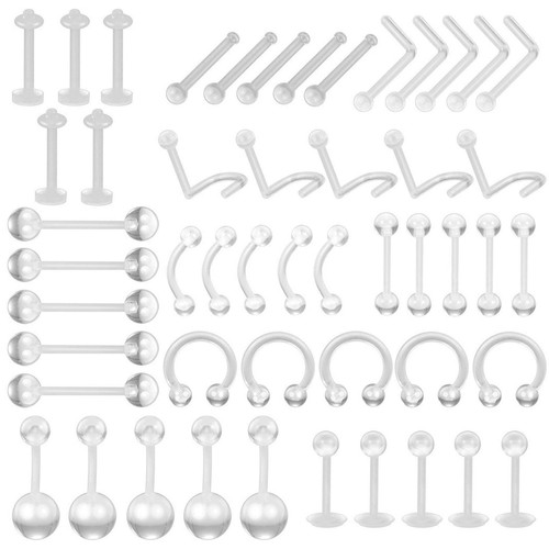 50-60PC Clear Mix Piercing Retainers 316L Steel Nose Lip Tongue Ring Helix Studs - Picture 2 of 15
