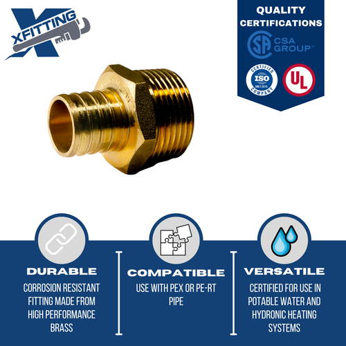 Adaptador roscado NPT macho 25 piezas XFITTING 1" Pex x 1", latón sin plomo - Imagen 3 de 8