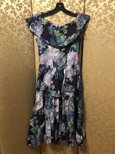 Karen Alexander Vintage blau lila Blumen Tee Kleid Größe 10 fällt kleiner aus 2 4 - Bild 5 von 5