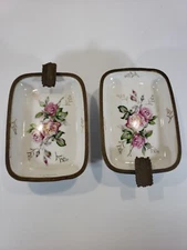 1950's Hollywood Regency Footed Ladies 2 Ashtrays  in Bronzed Trim  Japan 