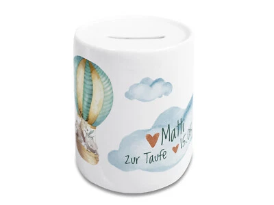 GRAZ DESIGN Spardose Taufe Junge mit Namen Geld Geschenk personalisiert Heißluftballon Baby