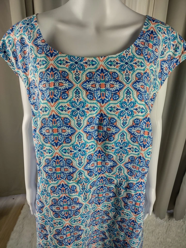 Vestido feminino Jessica London bainha de linho estampa azul Ikat plus size 26W - Imagem 3 de 4
