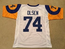 UNSIGNED CUSTOM Sewn Stitched Merlin Olsen White Jersey - M, L, XL, 2XL