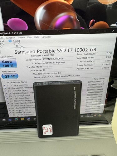 Unidad externa de estado sólido SSD USB MU-PC1T0T Samsung T7 1 TB 100 % buena salud 0 W - Imagen 9 de 21