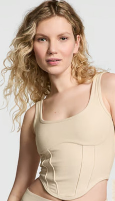 NEW 34$ Victoria's Secret Tan Cinched Micro Corset Top SIZE XL