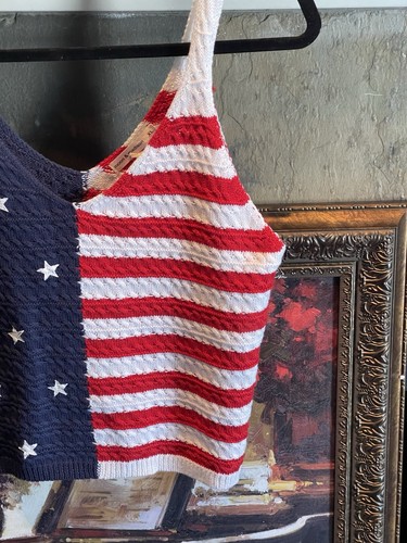 Women's Moon & Madison Knitted Stars Stripes American Flag Tank Top Sz XL NWT - Picture 7 of 12