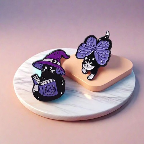 Cute Cartoon Cat Pin Set, 5 Pieces, Enamel Pins for Costumes, Backpacks & Hats - Picture 4 of 7