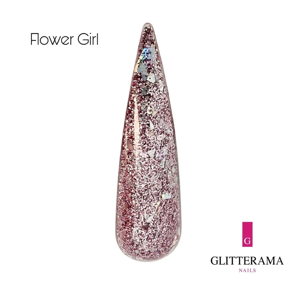 FLOWER GIRL Coloured Acrylic Powder Glitterama Nails pink silver rose gold shiny