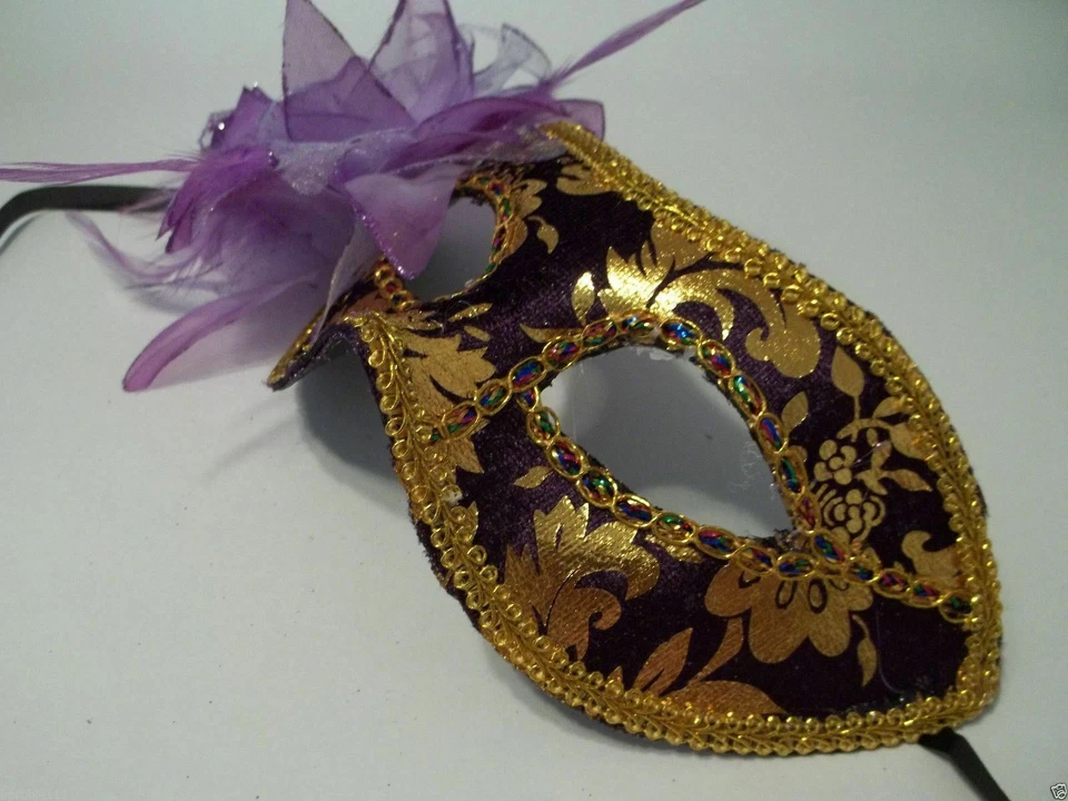 Máscara de Halloween de Mardi Gras púrpura lila dorada flor valor fiesta Foto 3 de 4