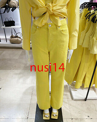 ZARA NEW WOMAN WIDE-LEG FULL-LENGTH COLOURED JEANS YELLOW