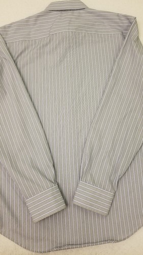 Egara Mens Non Iron Cotton Gray/Blue Striped Contrast Cuff Dress Shirt Large Lg - Picture 10 of 12