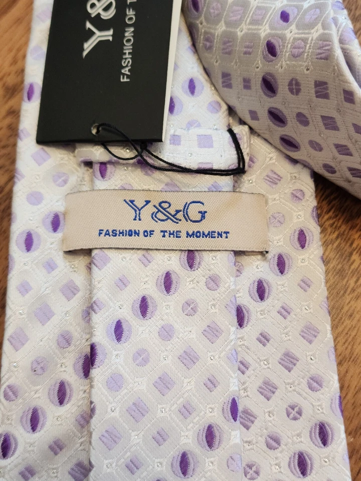 Y & G белый фиолетовый шелковый галстук новый с Ярлыками - Изображение 3 из 4