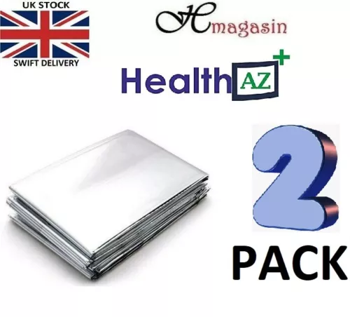 2x Premium FOIL Thermal Emergency BLANKET, First Aid Waterproof Camping Survival