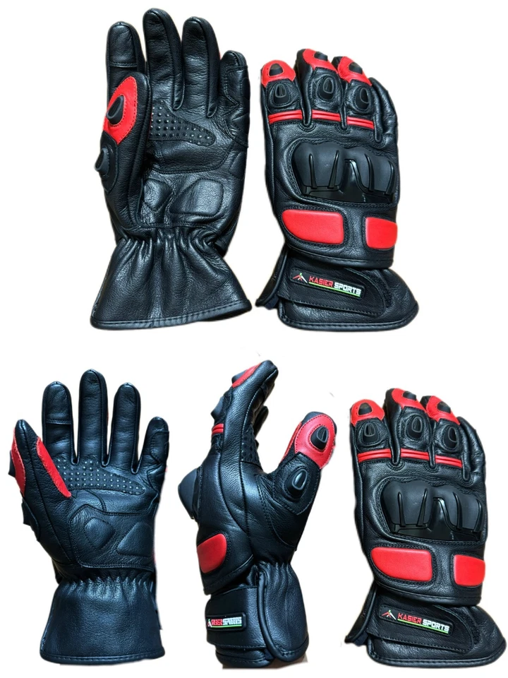 Guantes Personalizables Moto Carreras Motocicleta Cuero Montar Guantes ROJOS Foto 3 de 4