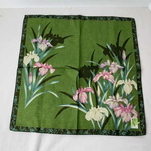 Pañuelo Pañuelo Floral Verde Lino Japonés De Colección Cuadrado de Bolsillo Original Pegatina - Imagen 1 de 11