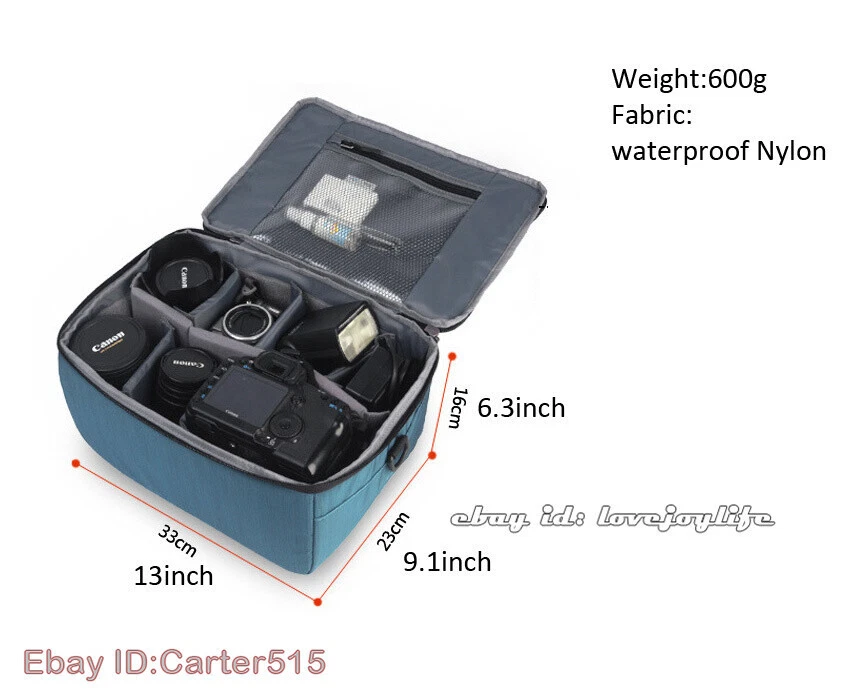 Bolso de hombro grande con lente de cámara DSLR estuche insertable partición para Canon Nikon Sony Foto 3 de 4