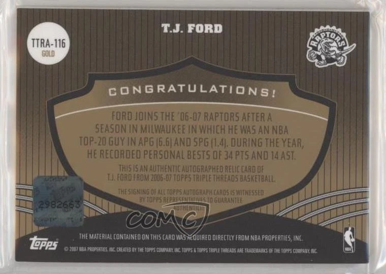 2006-07 Topps Triple Threads Relic Auto Gold /9 TJ Ford #TTRA-116 Auto - Image 2 of 2