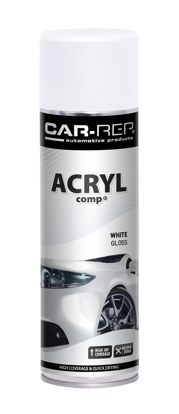 Car-Rep ACRYLcomp Gloss White Spray Paint 500mL High-Quality Durable Finish