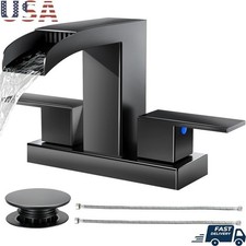 Waterfall Bathroom Faucet Dual Handle Stainless Steel Sink Pop Up Drain New