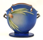 Roseville Pottery Blue Pine Cone Fan Vase, Shape 845-8"