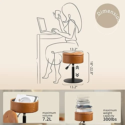360°Swivel Vanity Stool Chair for Makeup Room, Height Adjustable Whiskey Brown - Image 2 of 4