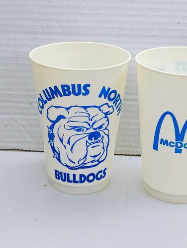 Lote de 2 tazas de plástico McDonalds Columbus North Bulldogs años 80 de colección - Imagen 2 de 11