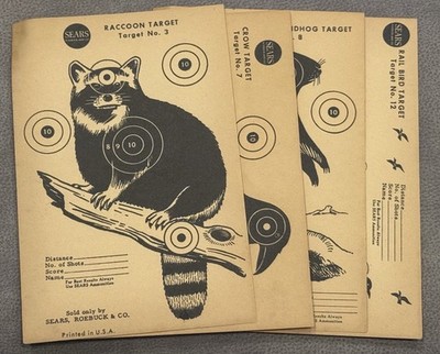 Vintage Sears Roebuck Paper Shooting Targets Set of 4 Animals 1940s-50s 6x9