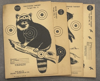 #ad Vintage Sears Roebuck Paper Shooting Targets Set of 4 Animals 1940s 50s 6x9 $29.99
