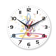10 Inch Colorful Music Notes Kitchen Wall Clock, Silent Non-Ticking Bathroom