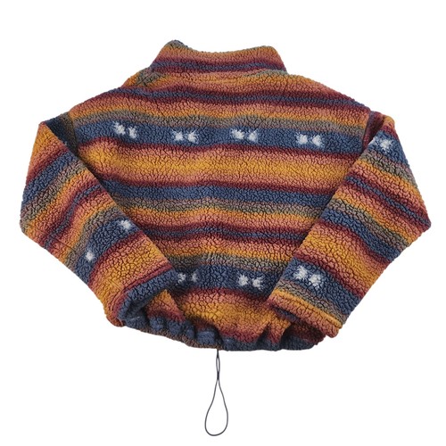 Maglione a righe giallo donna pelliccia sintetica media fuzzy cropped blu western boho - Foto 5 di 14