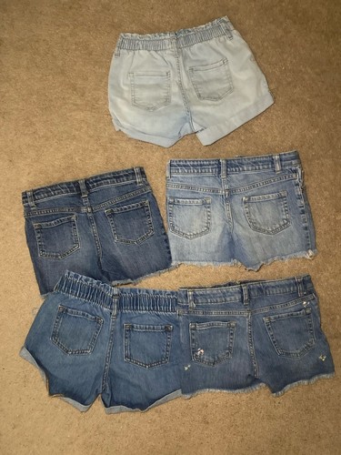5 Lot Of Girls Shorts Size 7/8 Blue Jean Stretch Cat & Jack Bottoms & 3 shirts - Picture 2 of 3