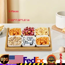 6 Pieces Square Ceramic Snack Serving Tray with Bamboo Lids Moisture-Proof NEW
